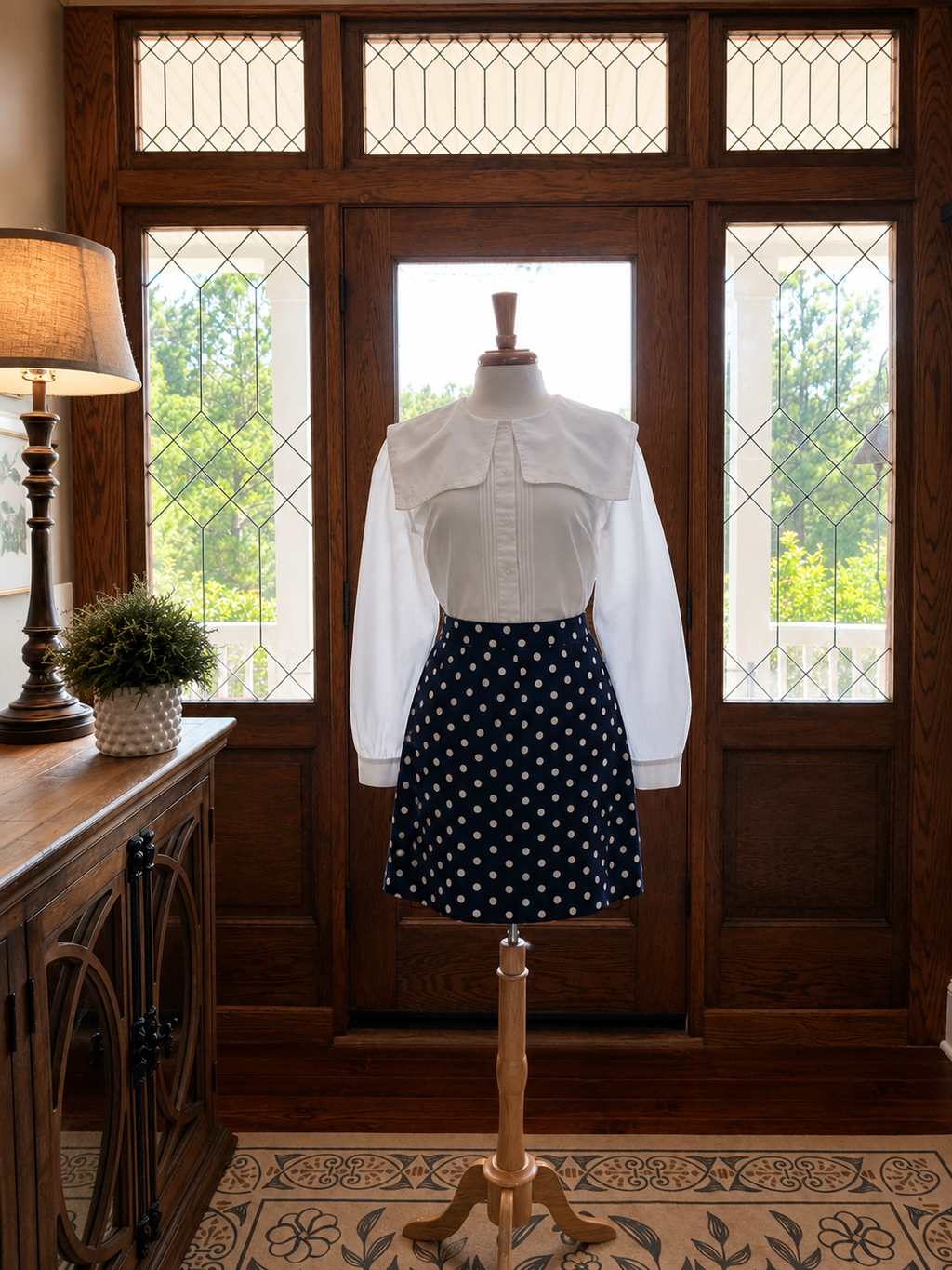 J. Crew Navy White Polka Dot Skirt Women's Size 4 Pleated A-Line
