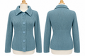 Vintage Y2K Ann Taylor Cardigan Womens L Blue 100% Cotton Ribbed Sweater