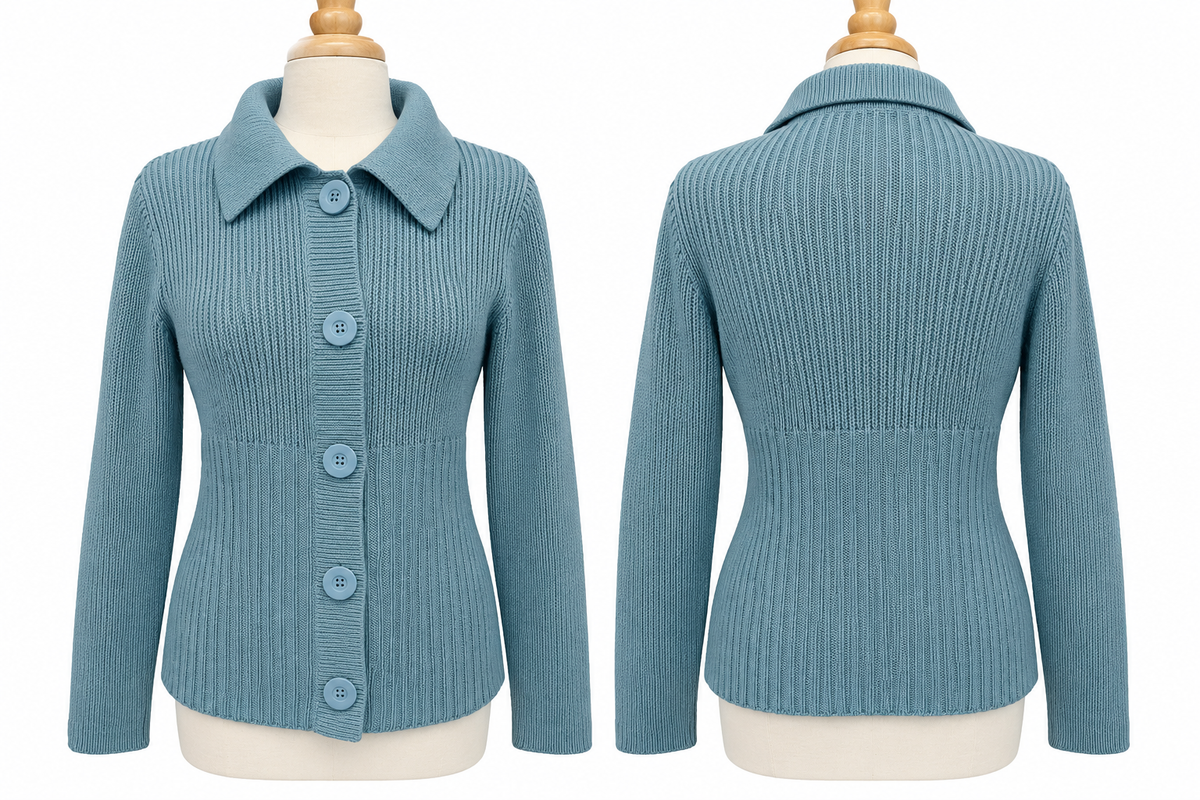 Vintage Y2K Ann Taylor Cardigan Womens L Blue 100% Cotton Ribbed Sweater