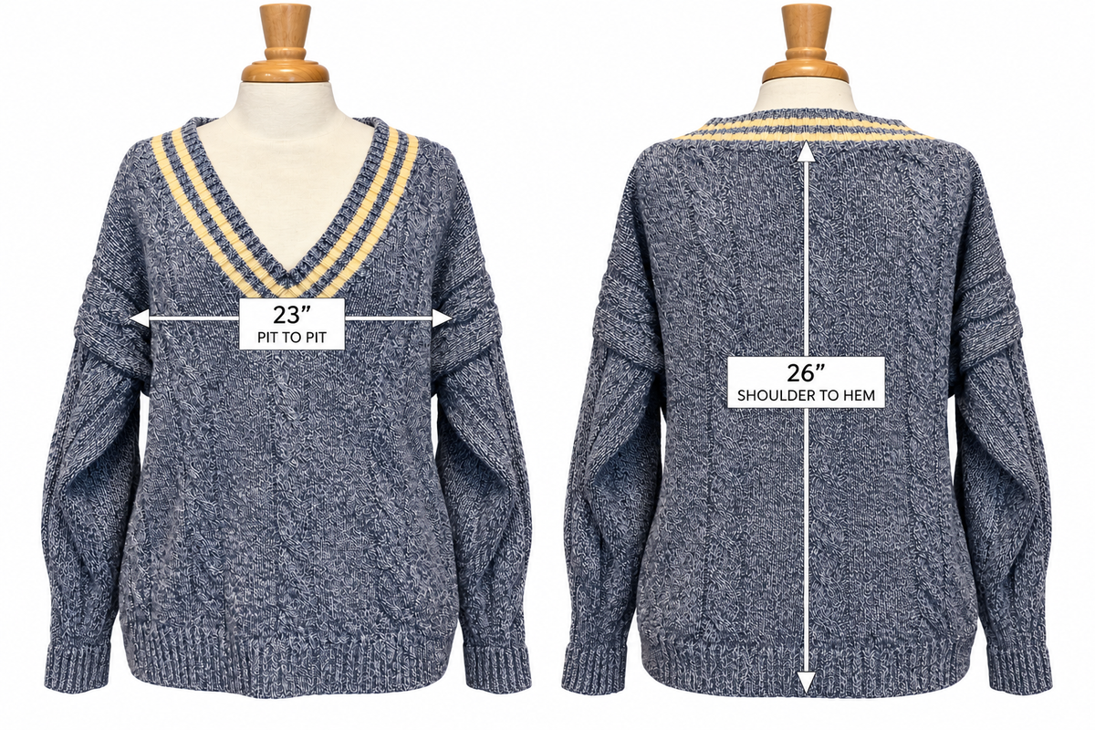 Vintage IZOD Navy Marled Cotton Varsity V-Neck Sweater Large Made in USA