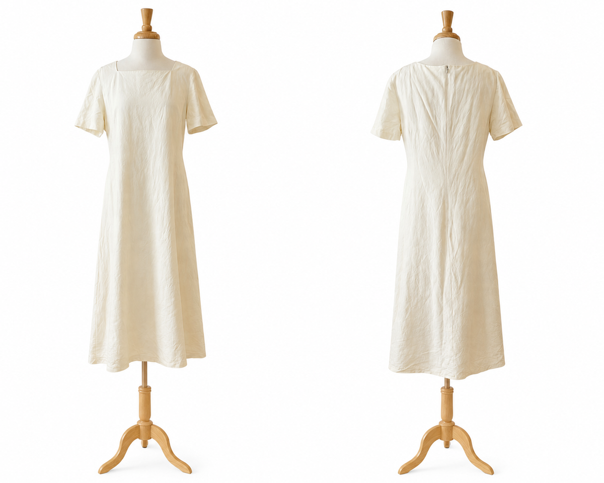 Vintage Laura Ashley Ivory Silk Linen Maxi Dress Size 14 Cottage Minimalist