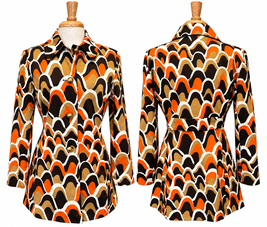 Y2K Skirtin Around Mod Geometric Cotton Coat Jacket Size 12 Retro 70s