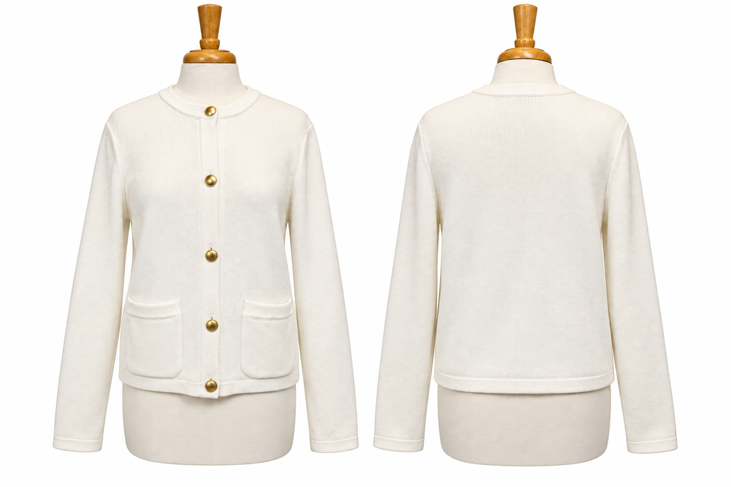 Quince Ivory 100% Organic Cotton Gold Button Cardigan Size L
