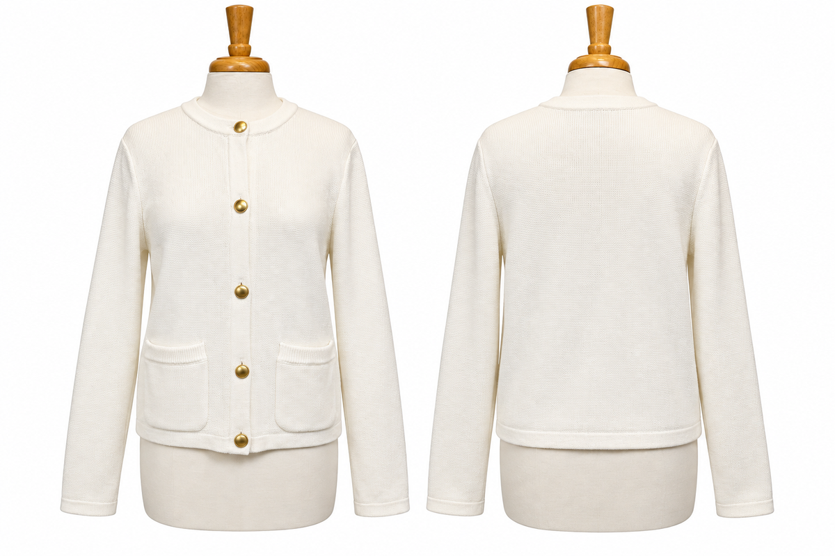 Quince Ivory 100% Organic Cotton Gold Button Cardigan Size L