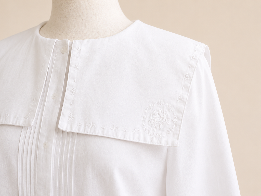 Vintage Bryn Connelly White Sailor Collar Ramie Cotton Blouse