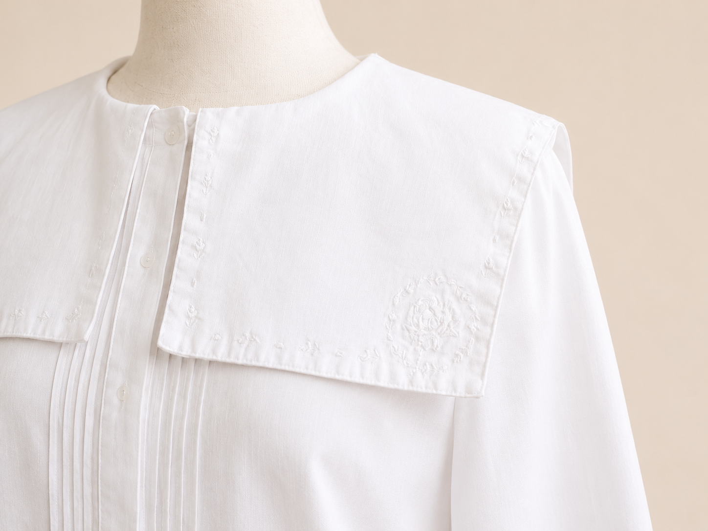 Vintage Bryn Connelly White Sailor Collar Ramie Cotton Blouse
