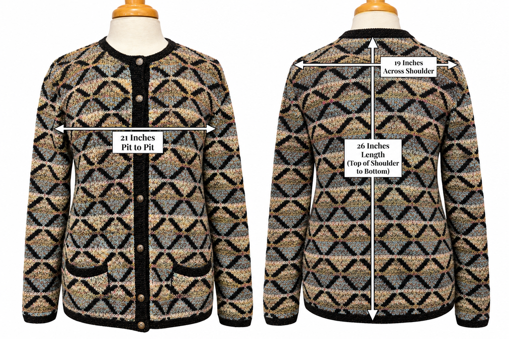 Vintage 90s South Cotton Hand Knit Cardigan M L Geometric Art to Wear Heavy