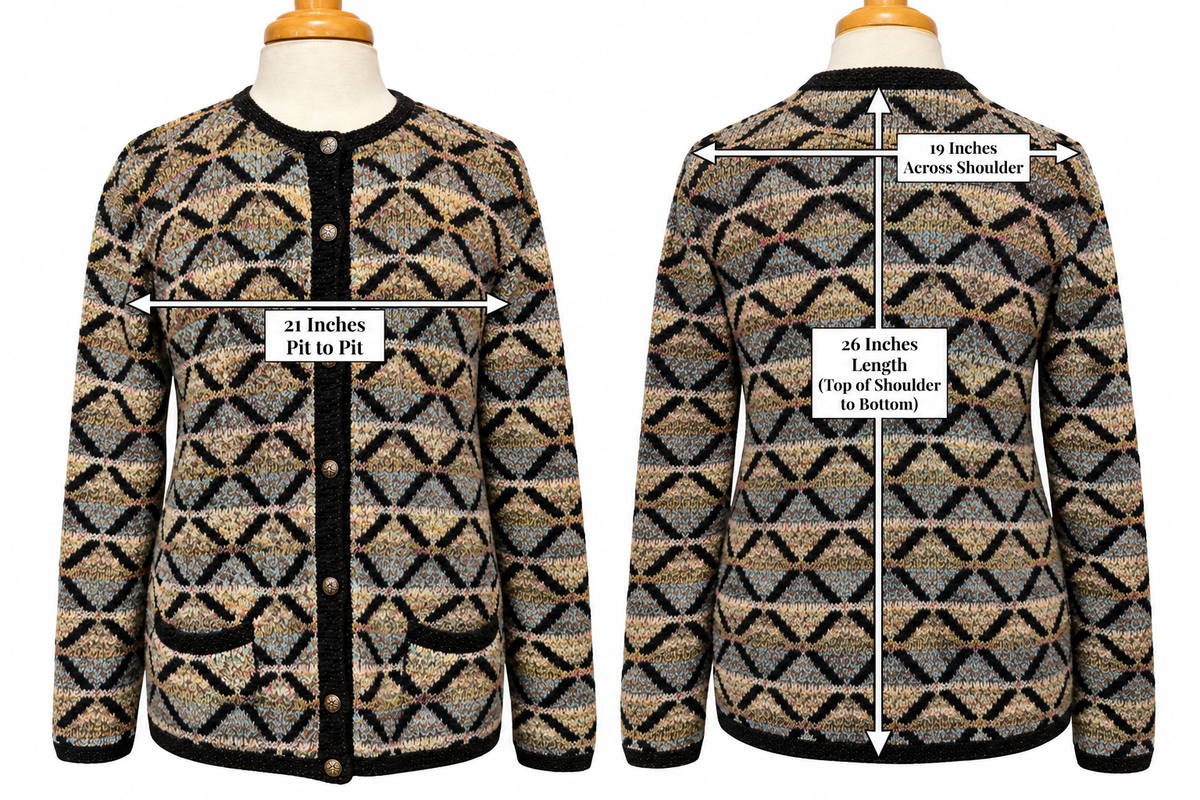 Vintage 90s South Cotton Hand Knit Cardigan M L Geometric Art to Wear Heavy