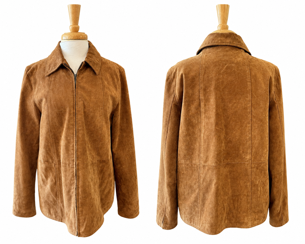 Coldwater Creek Women's L Brown Genuine Suede Leather Zip Jacket