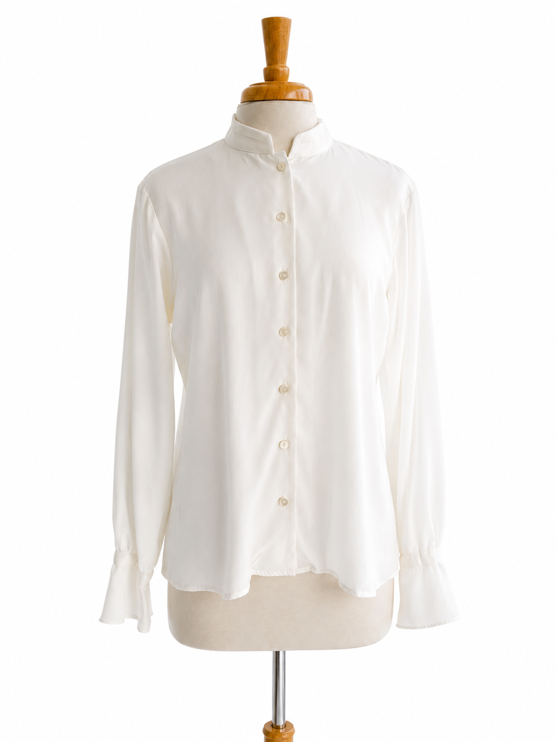 Coldwater Creek 100% Silk Blouse Women's Size 14 Ivory Mandarin Collar Top