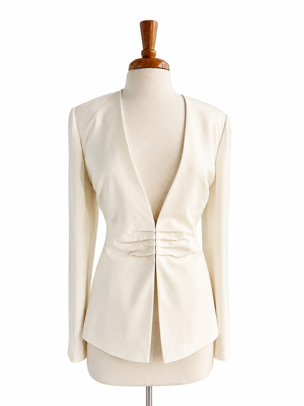 Bloomingdales 100% Silk Ivory Blazer Ruched Waist Open Front