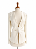 Bloomingdales 100% Silk Ivory Blazer Ruched Waist Open Front