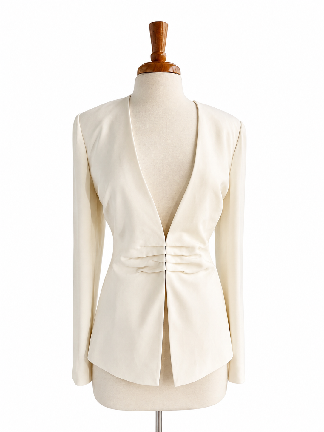 Bloomingdales 100% Silk Ivory Blazer Ruched Waist Open Front