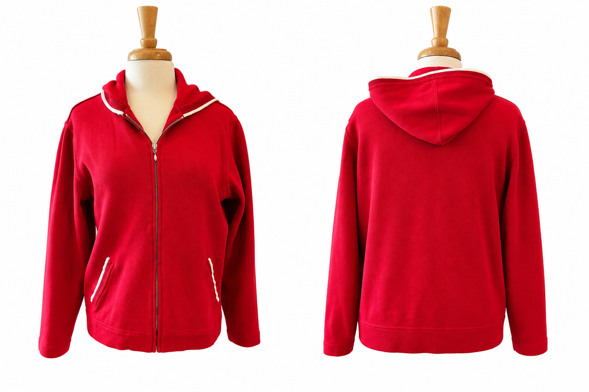 Talbots Petites Red Full Zip Hooded Jacket Women's L White Trim Preppy