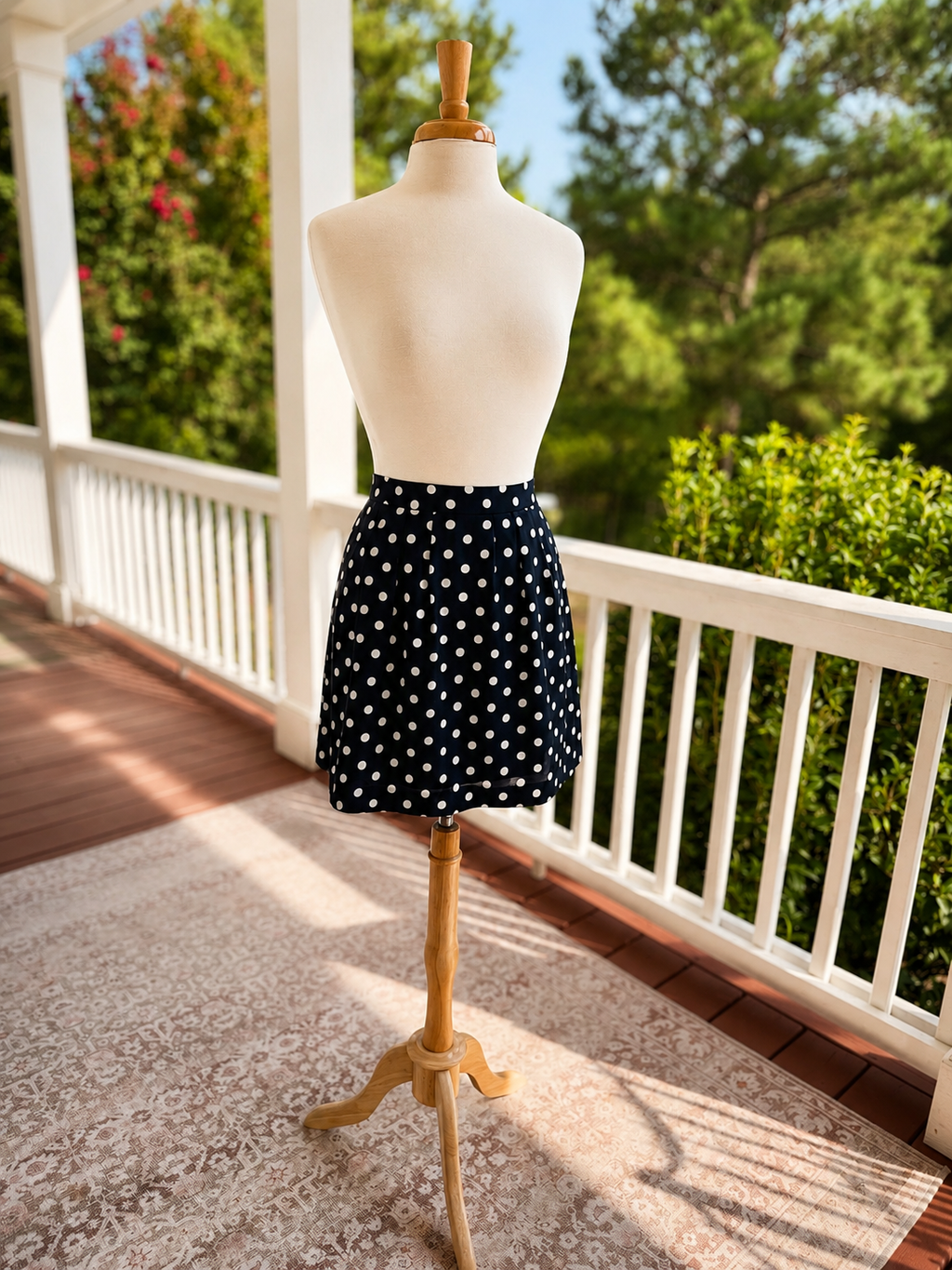 J. Crew Navy White Polka Dot Skirt Women's Size 4 Pleated A-Line