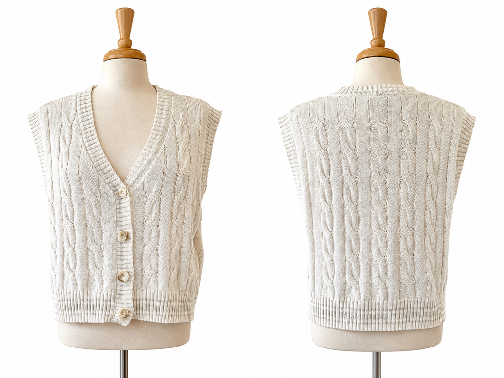 Z Supply Women's L White Cable Knit Sweater Vest Button Front V-Neck