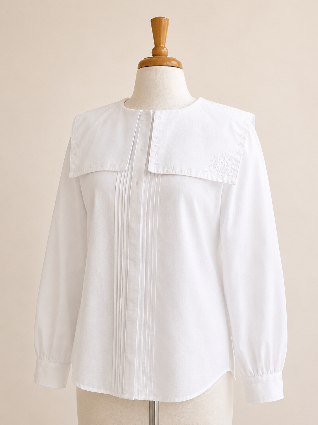 Vintage Bryn Connelly White Sailor Collar Ramie Cotton Blouse