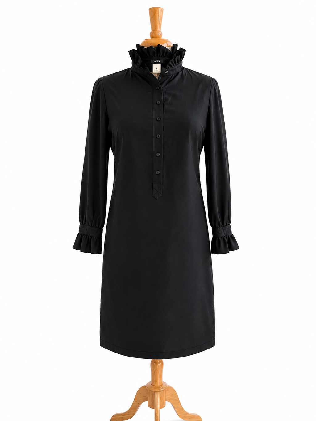 J Crew 100% Silk Black Ruffle Collar Dress Women's Size 0