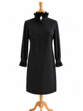 J Crew 100% Silk Black Ruffle Collar Dress Women's Size 0