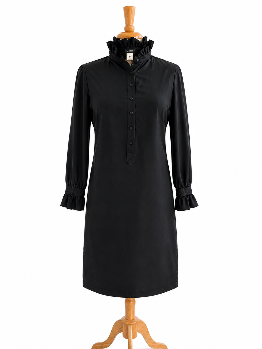 J Crew 100% Silk Black Ruffle Collar Dress Women's Size 0