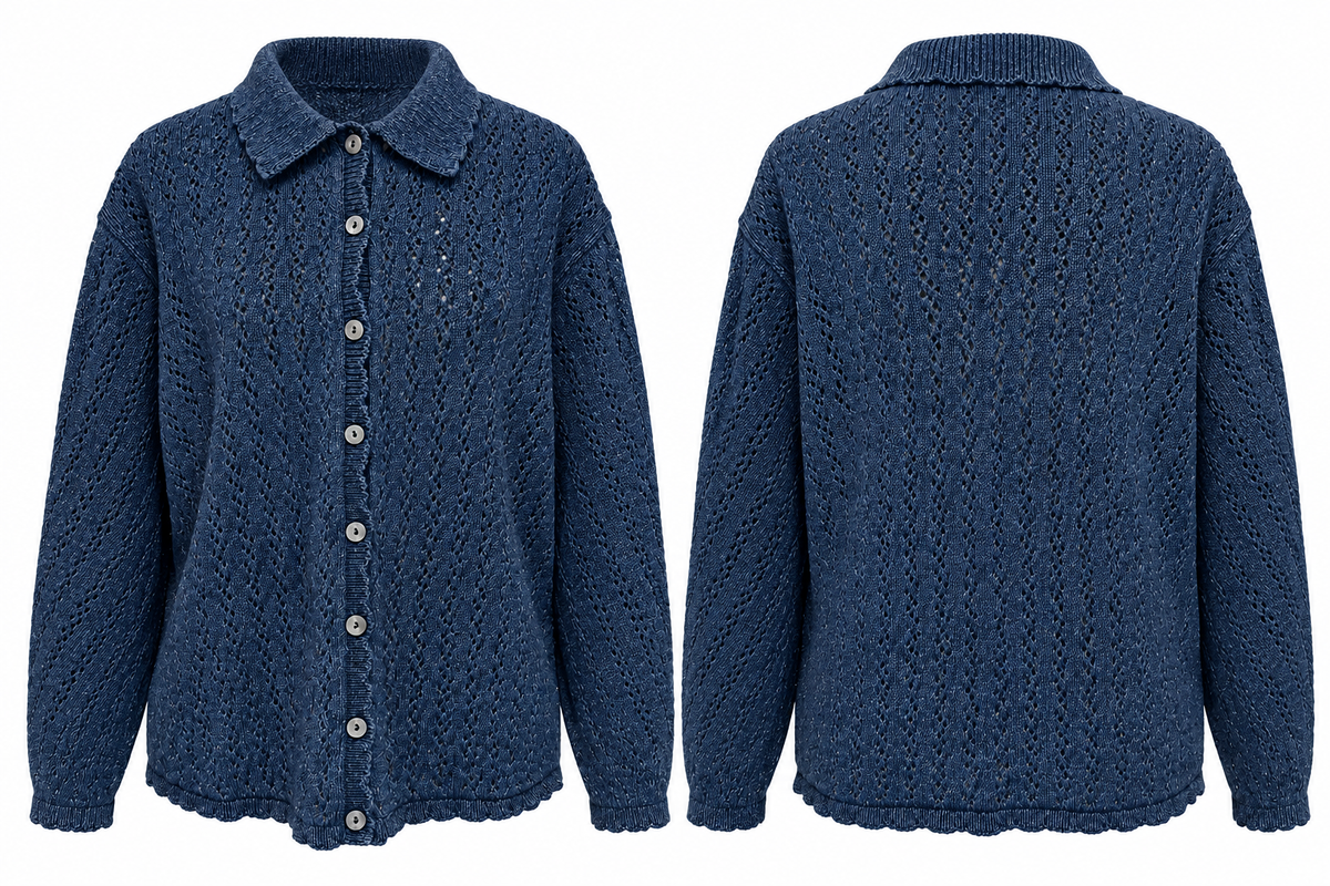 Vintage 90s L.L. Bean Blue Openwork Cotton Cardigan Sweater XL Made in Scotland