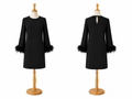 Cece Black Feather Cuff Shift Dress Size 4 Long Sleeve Cocktail Party Dress