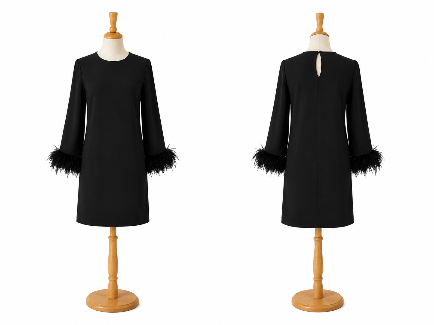 Cece Black Feather Cuff Shift Dress Size 4 Long Sleeve Cocktail Party Dress