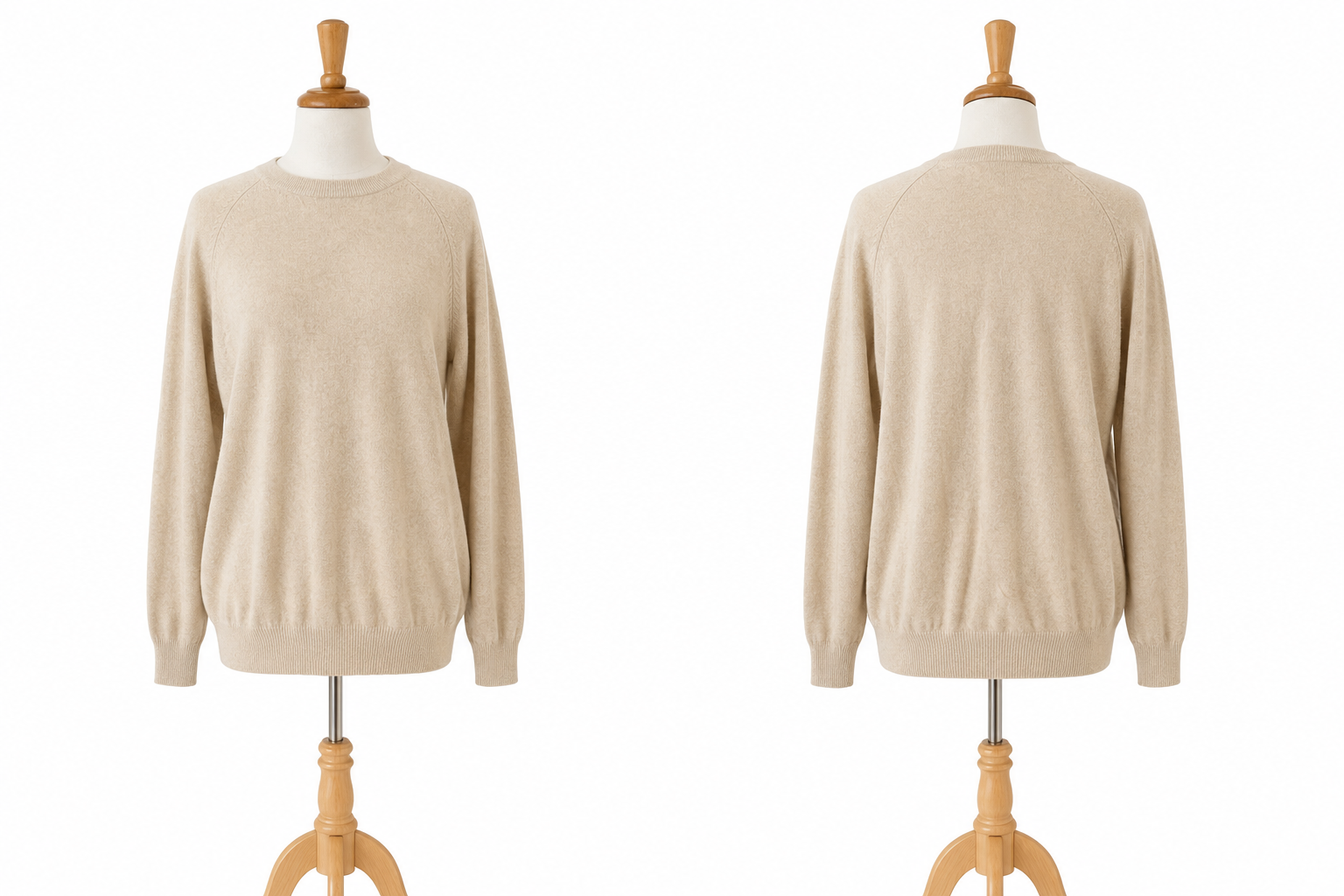 Paolo Mondo 100% Cashmere Sweater Men's L Oatmeal Beige 2-Ply Crewneck