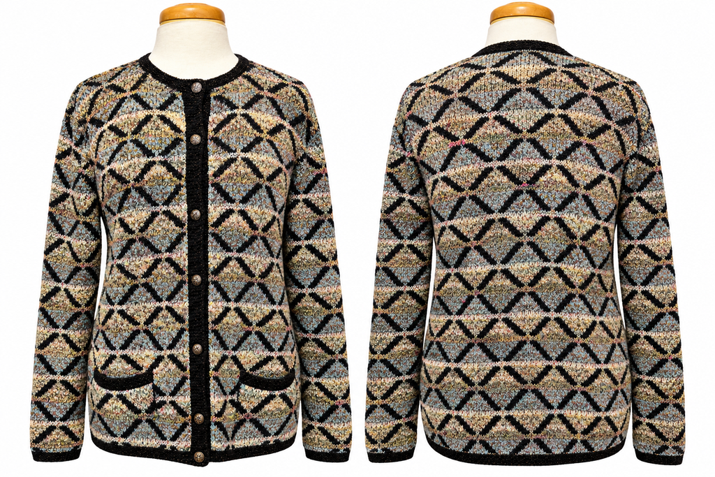 Vintage 90s South Cotton Hand Knit Cardigan M L Geometric Art to Wear Heavy