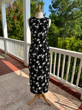 Vintage 1990s Patrick Collection 100% Silk Black & White Floral Sheath Dress