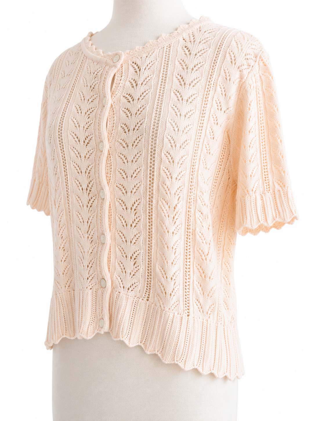 Susan Bristol 100% Cotton Pointelle Knit Cardigan Sweater