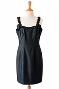 Vintage Geometrie 100% Silk Black Dress Size 4 Ruffle Straps Y2K Cocktail
