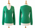 Ralph Lauren Sport XL Green Cable Knit Sweater Pink Pony 100% Cotton V Neck