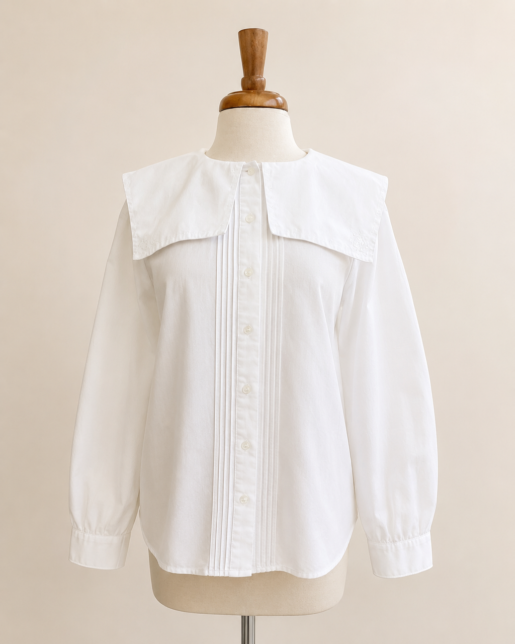 Vintage Bryn Connelly White Sailor Collar Ramie Cotton Blouse