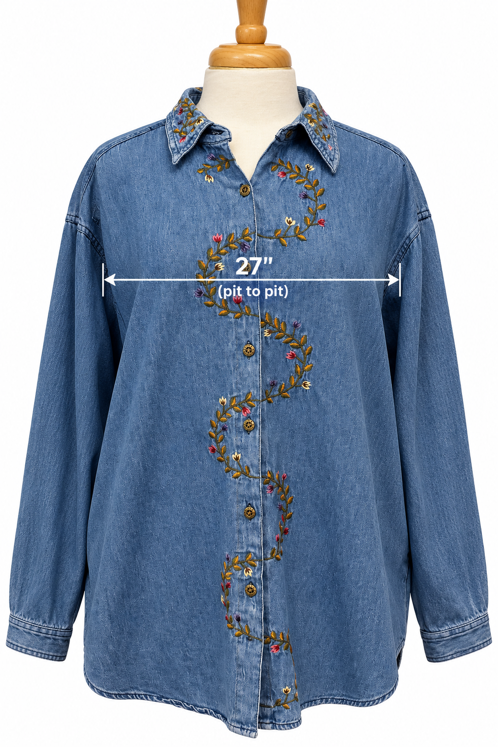 Vintage 1990s Talk of America Embroidered Denim Shirt Women's 22 Floral