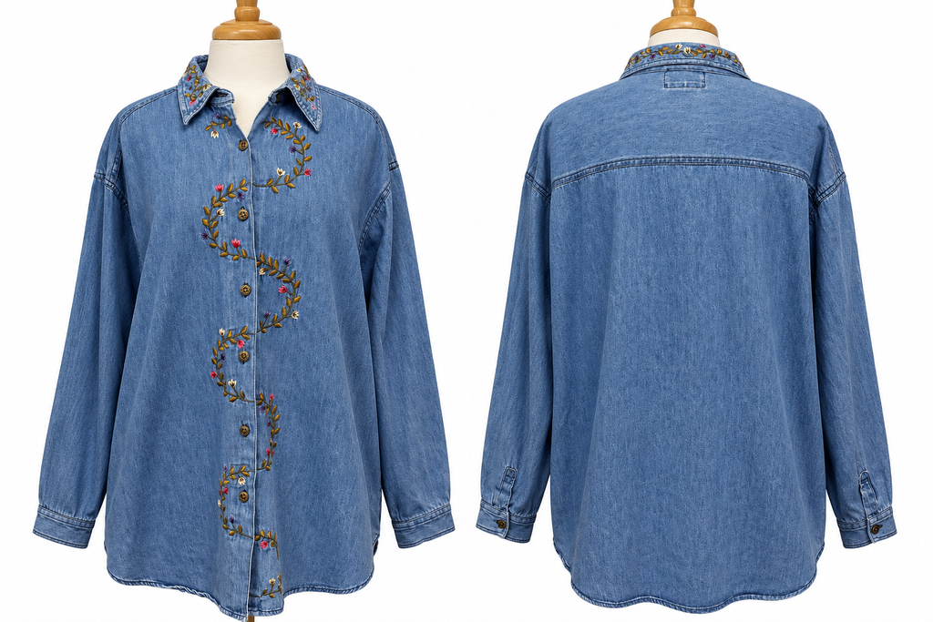 Vintage 1990s Talk of America Embroidered Denim Shirt Women's 22 Floral