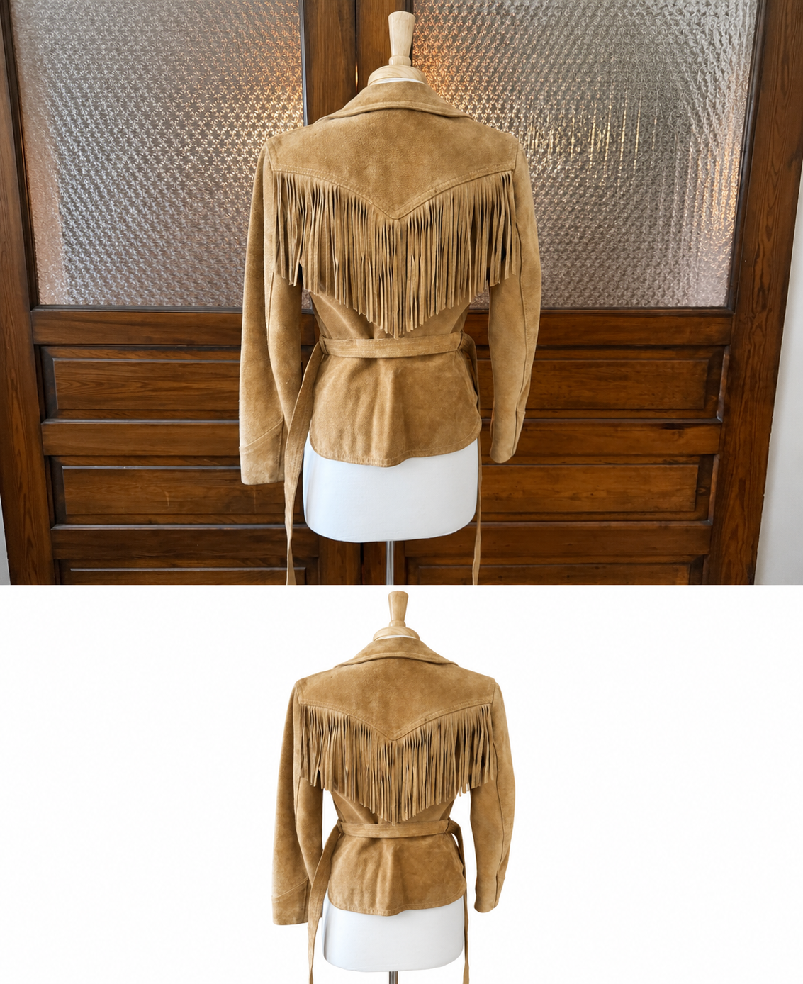 Vintage Winlit Suede Fringe Leather Western Jack Tan Belted Small