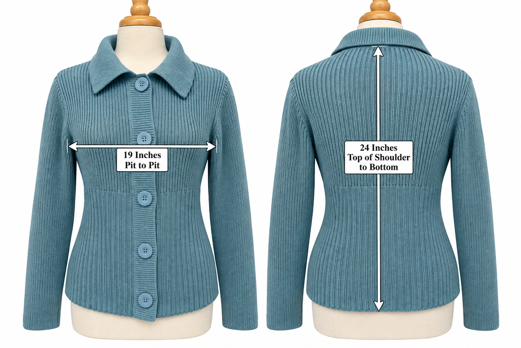 Vintage Y2K Ann Taylor Cardigan Womens L Blue 100% Cotton Ribbed Sweater