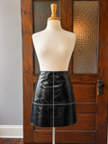 Vintage For Joseph Leather Skirt Black Genuine Leather Mini Y2K Contrast Stitch