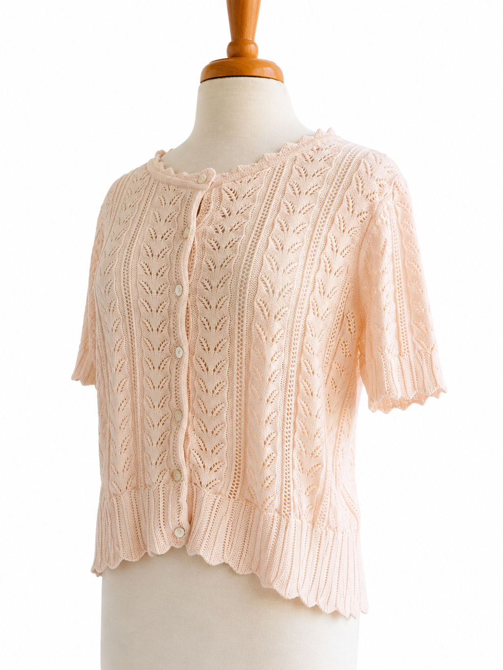 Susan Bristol 100% Cotton Pointelle Knit Cardigan Sweater