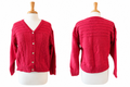 Vintage 90s Lizwear Cardigan M Red 100% Cotton Cable Knit Button Sweater