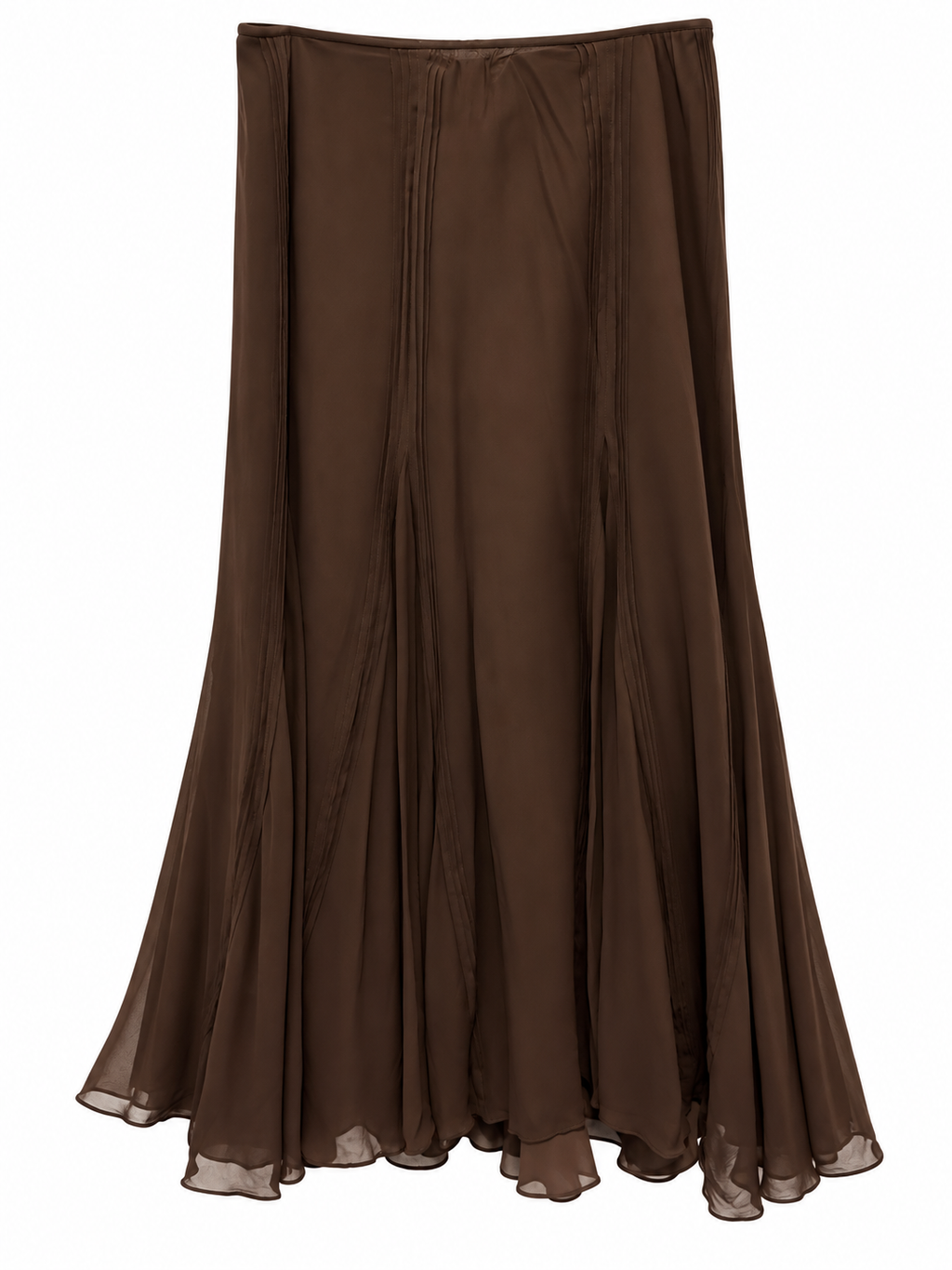 Vintage Lauren Ralph Lauren Brown 100% Silk Flared Maxi Skirt Size 12