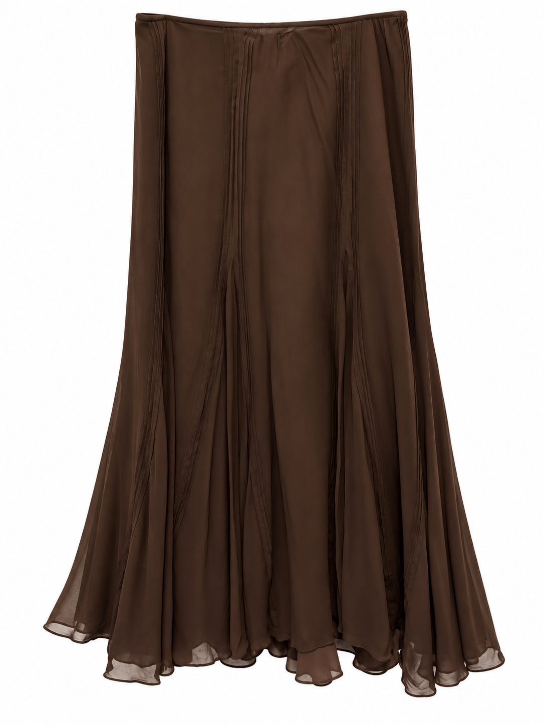 Vintage Lauren Ralph Lauren Brown 100% Silk Flared Maxi Skirt Size 12