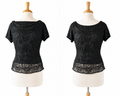 Vintage Paradise NY 100% Silk Beaded Top Black Sheer Evening Blouse Women's M