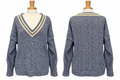 Vintage IZOD Navy Marled Cotton Varsity V-Neck Sweater Large Made in USA