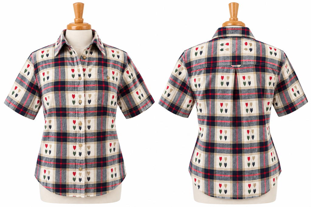 Vintage Bobbie Brooks Plaid Embroidered Heart Short Sleeve Shirt Women's Small