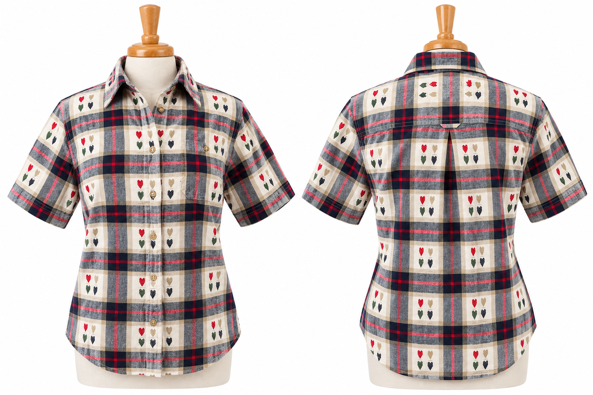 Vintage Bobbie Brooks Plaid Embroidered Heart Short Sleeve Shirt Women's Small