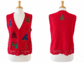 Vintage 80s Designers Originals Christmas Sweater Vest Embroidered Trees Red