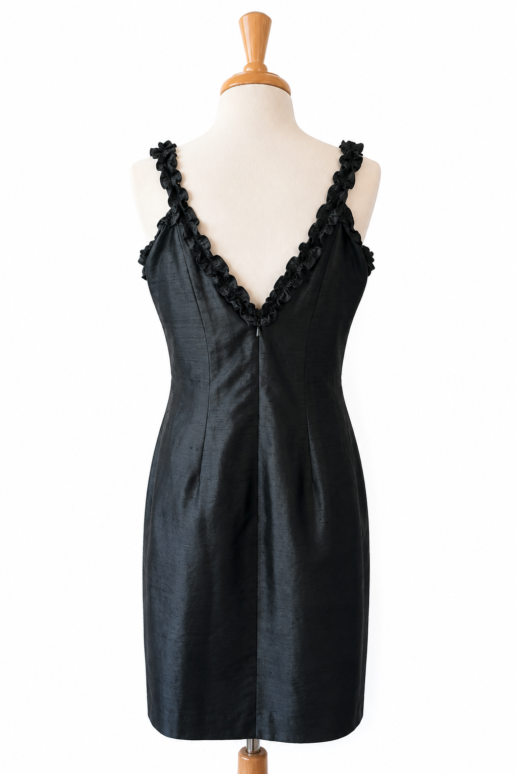 Vintage Geometrie 100% Silk Black Dress Size 4 Ruffle Straps Y2K Cocktail