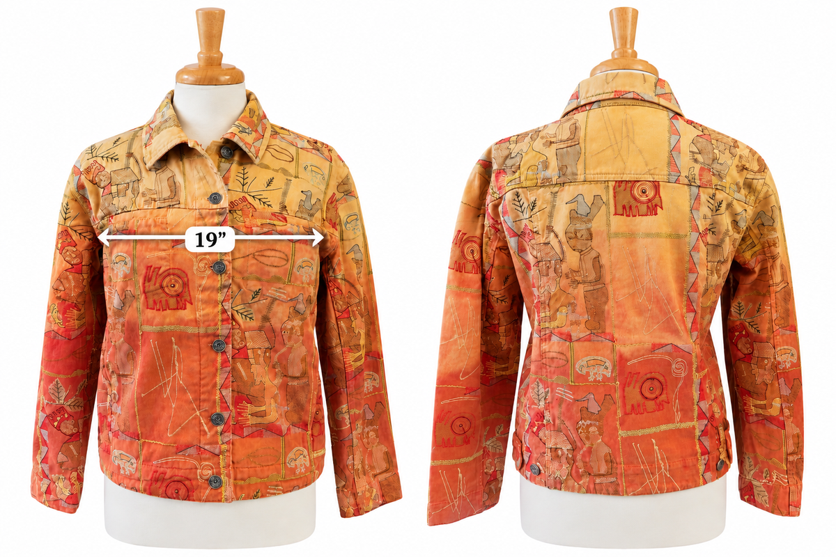 Vintage Chico's Design Embroidered Patchwork Cotton Jacket  (Chico' size 1) Southwestern Boho